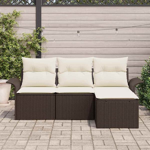 vidaXL Soffset med kudde 4 pcs Brun och Kräm konstrotting