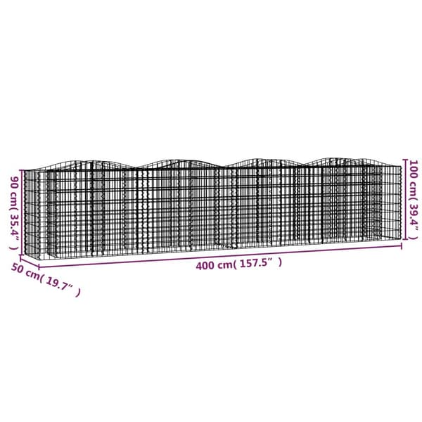 vidaXL Gabion bågformad 400x50x100 cm galvaniserat järn