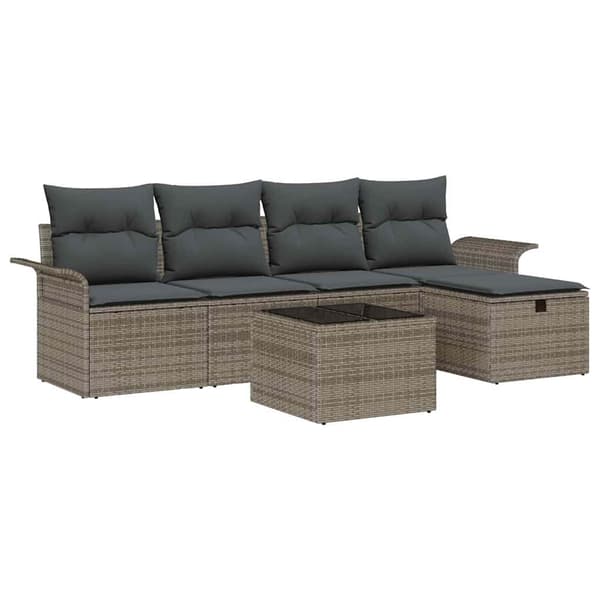 vidaXL Trädgårdsoffset med kudde med lagring 6 pcs Grå Poly rattan