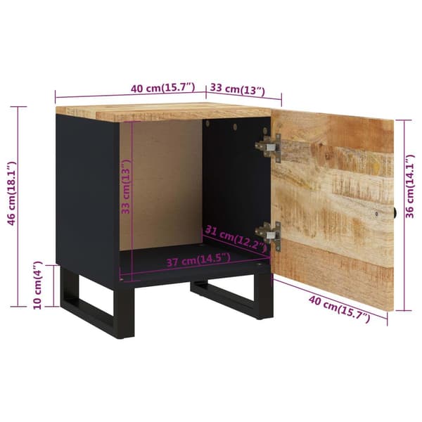vidaXL Nattbord 40x33x46 cm heltre mango