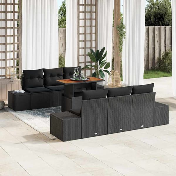 vidaXL Trädgårdsoffset med lagring 7 pcs Svart Poly rattan