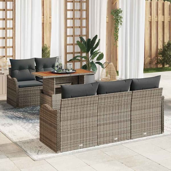 vidaXL Trädgårdsoffset med lagring 6 pcs Grå Poly rattan