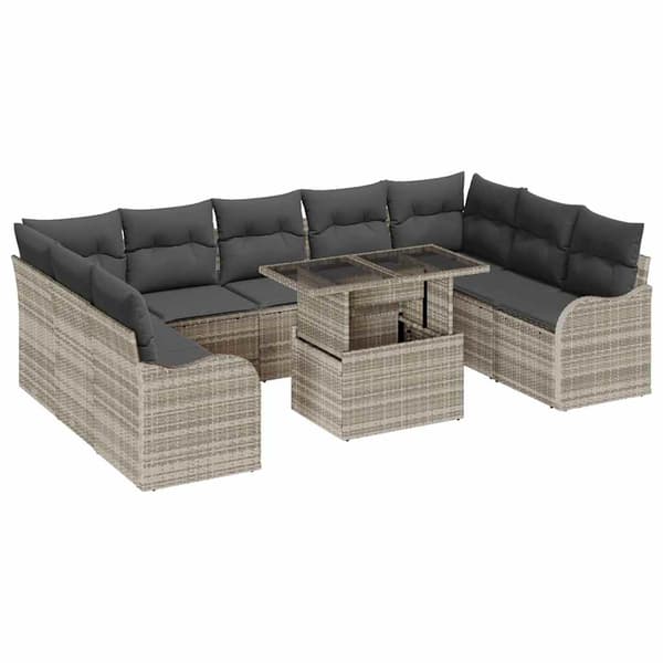 vidaXL Trädgårdsoffset med kudde 10 pcs Ljusgrå Poly rattan