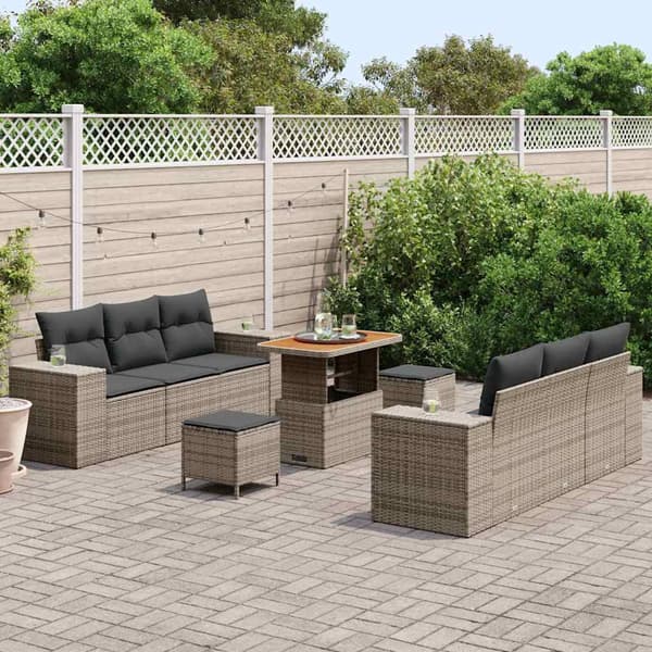 vidaXL Trädgårdsoffset med kudde med lagring 9 pcs Grå Poly Rattan