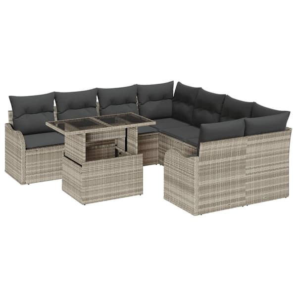 vidaXL Trädgårdsoffset med kudde 9 pcs Ljusgrå Poly rattan