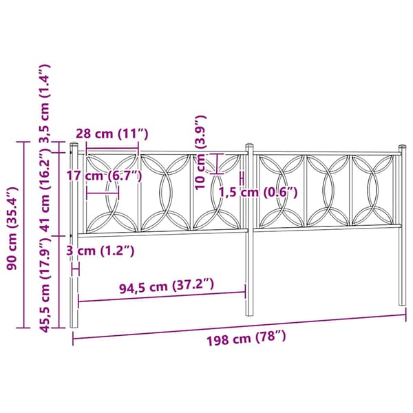 vidaXL Utskiftbar sengegavl i metall hvit 193 cm