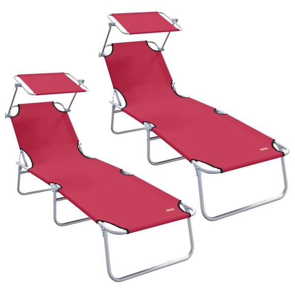 vidaXL Solstol 2 pcs Röd 58 x 188 x 77cm Polyester