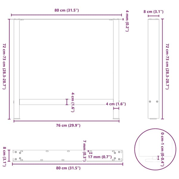 vidaXL Soffbordsben vit 2 st 80x(72-73) cm stål