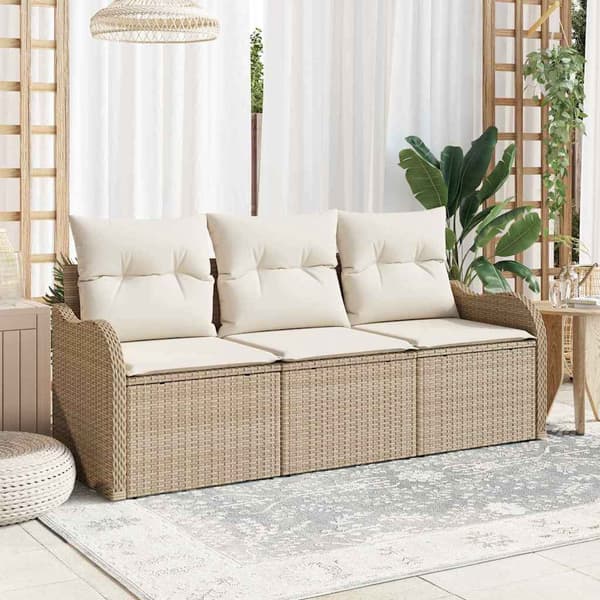vidaXL Trädgårdsoffset med lagring 3 pcs Beige Poly rattan