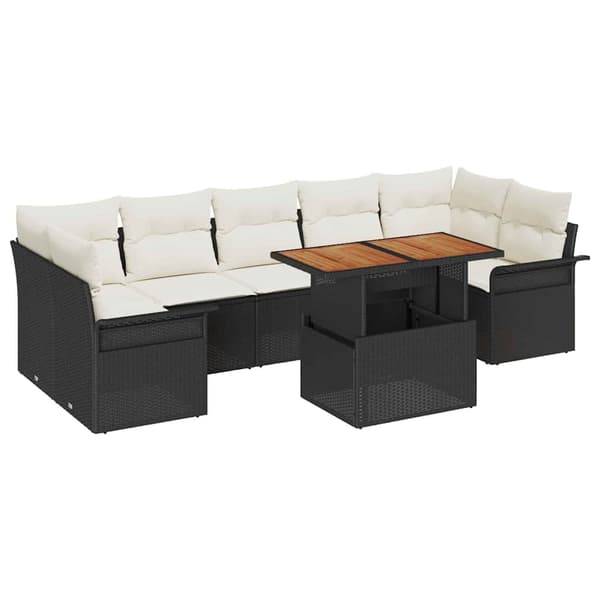 vidaXL Trädgårdsoffset med lagring 8 pcs Svart Poly rattan