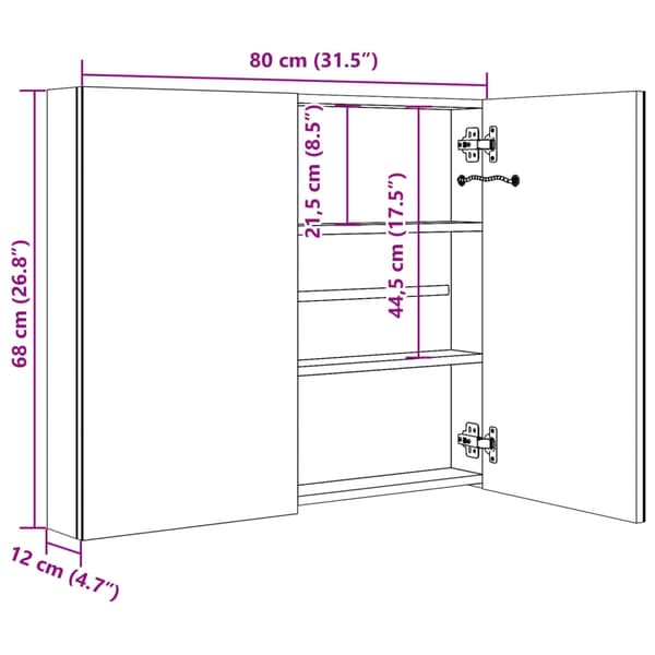 vidaXL LED-speilskap til bad eik 80x12x68 cm