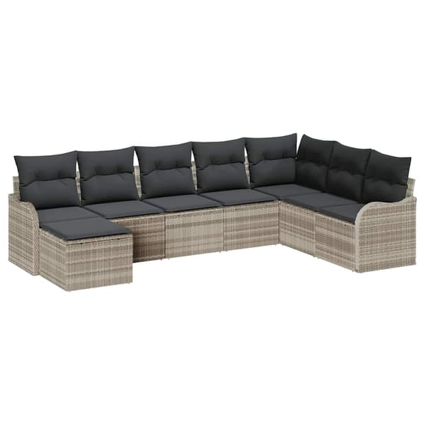 vidaXL Trädgårdsoffset med kudde 8 pcs Ljusgrå Poly rattan