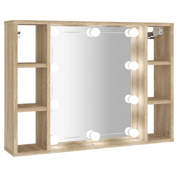 vidaXL Speilskap med LED sonoma eik 76x15x55 cm