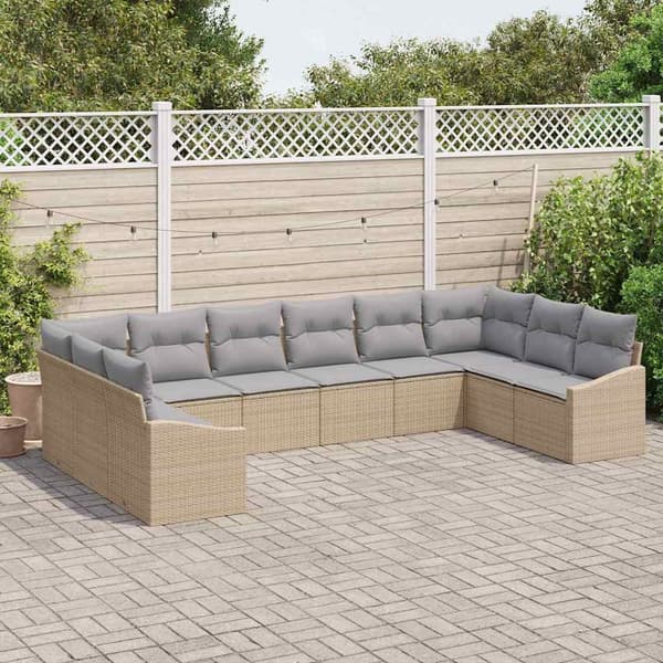 vidaXL Soffset med kudde 10 pcs Beige konstrotting