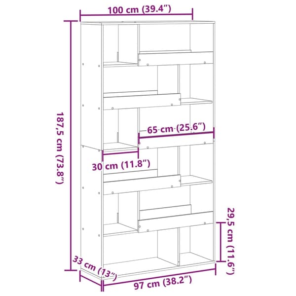 vidaXL Bokhylle hvit 100x33x187,5 cm konstruert tre