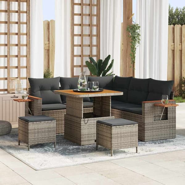 vidaXL Trädgårdsoffset 8 pcs Grå Poly Rattan och Pulverlackerad Stål