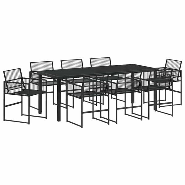 vidaXL Trädgårdsmöbelset 9 pcs Svart Pulverlackerat stål