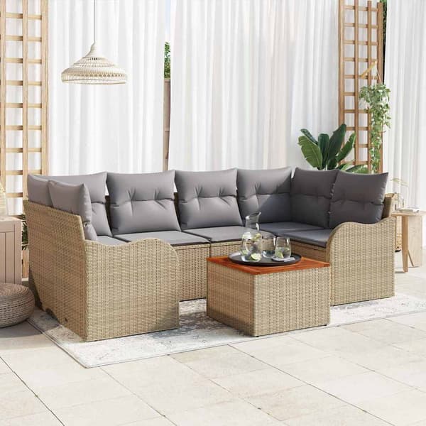 vidaXL Trädgårdsoffset 7 pcs Beige och Ljusgrå konstrotting