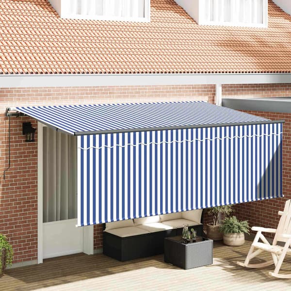 vidaXL Utfällbar markis Blå och Vit 400 x 200 cm