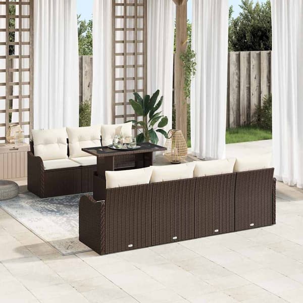 vidaXL Trädgårdsoffset med kudde 8 pcs Brun Poly rattan