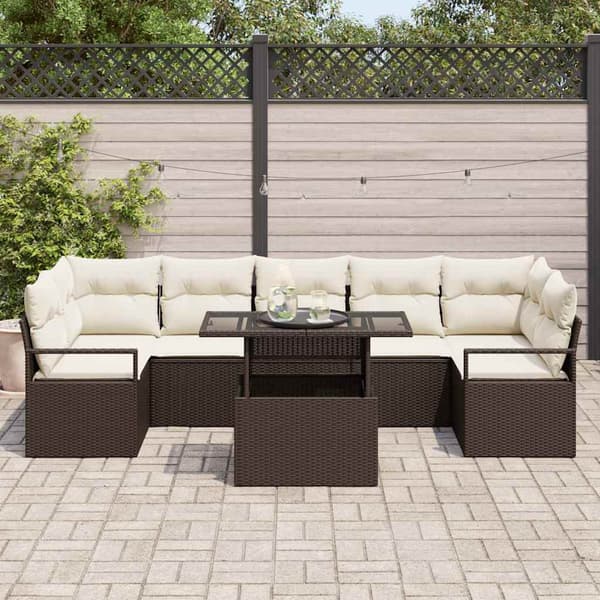 vidaXL Trädgårdsoffset med lagring 8 pcs Brun Poly rattan