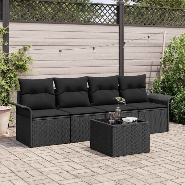 vidaXL Soffset med kudde 5 pcs Svart konstrotting