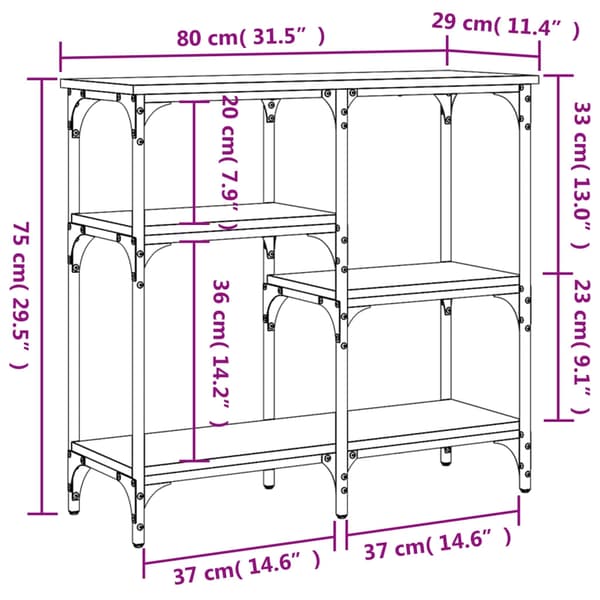 vidaXL Konsollbord røkt eik 80x29x75 cm konstruert tre