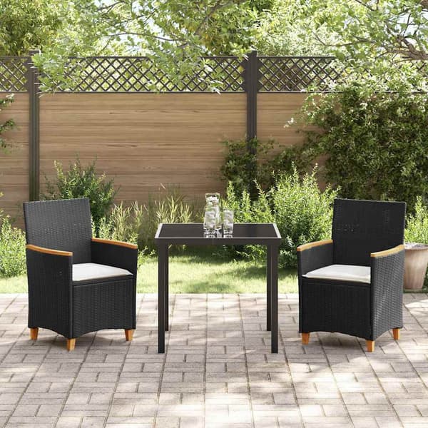 vidaXL Trädgårdsmöbelset 3 pcs Svart konstrotting
