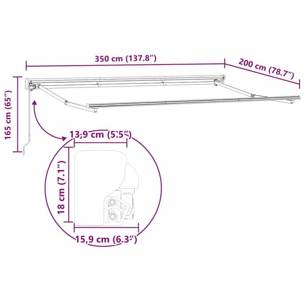 vidaXL Markisram Justerbar Vit 3,5 x 2 m Stål