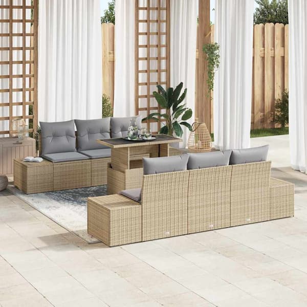 vidaXL Soffset med kudde 7 pcs Beige och Ljusgrå konstrotting