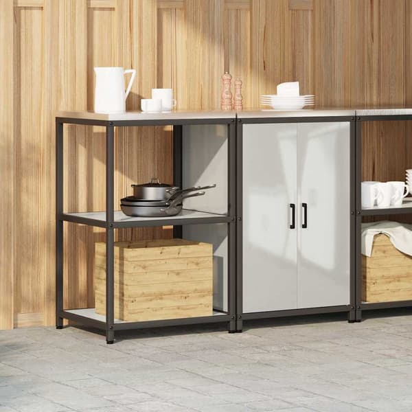 vidaXL Köksförvaringsset med hylla 2 pcs Silver Galvaniserat Stål