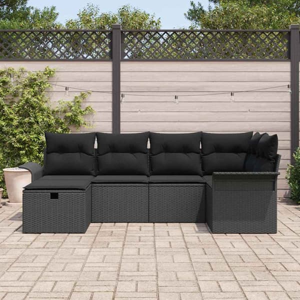 vidaXL Trädgårdsoffset med kudde med lagring 6 pcs Poly rattan