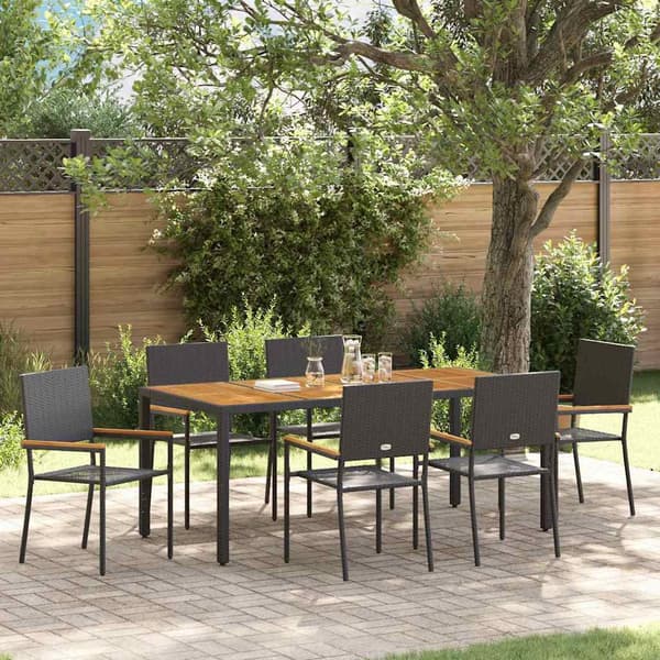 vidaXL Hage Spisegruppe 7 pcs Svart polyrotting