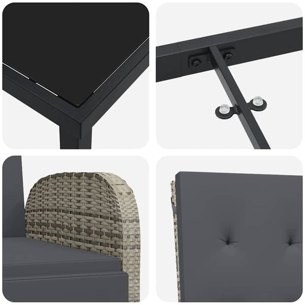 vidaXL Trädgårdsmöbelset med kudde 9 pcs Grå konstrotting
