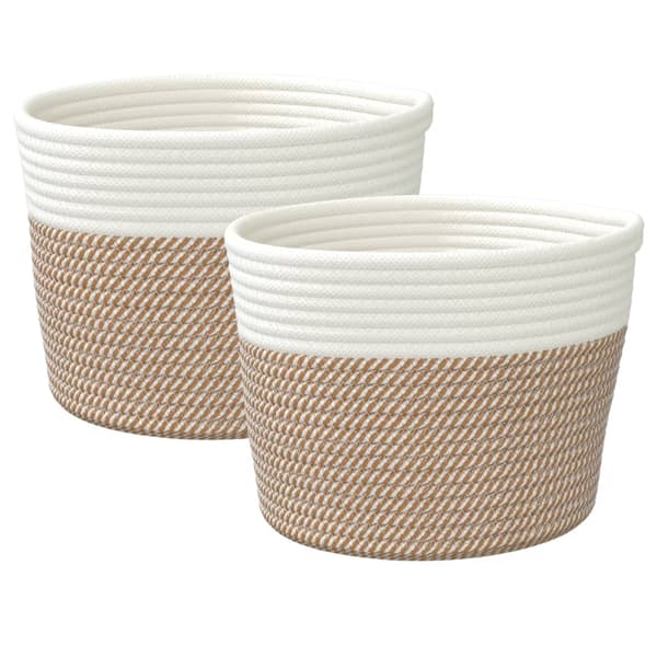 vidaXL Förvaringskorgar 2 st brun och vit Ø24x18 cm bomull