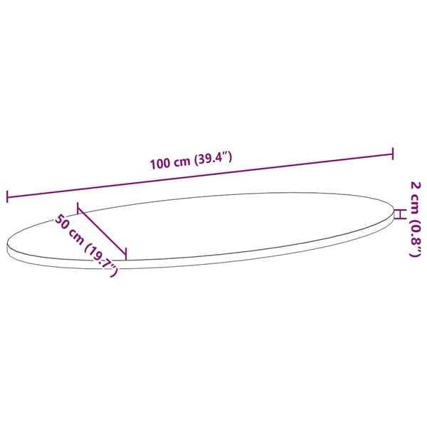 vidaXL Bordsskiva 100x50x2 cm massiv ek oval