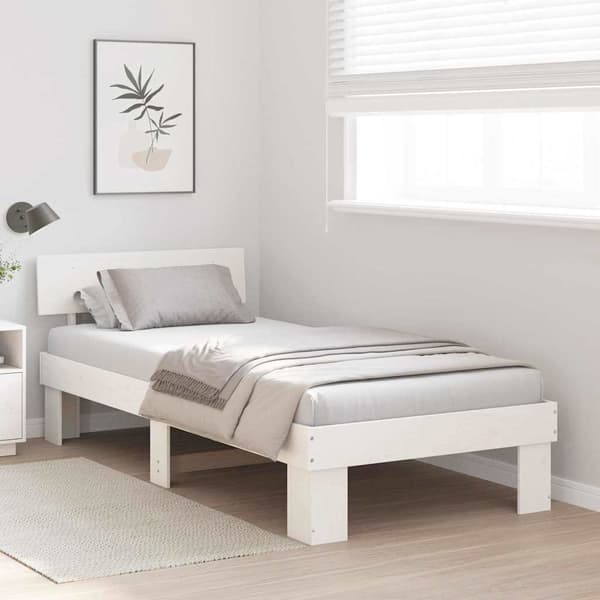vidaXL Sengestamme med hodegjerde Hvit 75 x 190 cm Massiv furu