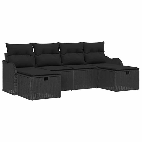 vidaXL Trädgårdssoffa Set med dyna 6 st Svart 231 x 117 x 85 cm Polyrotting