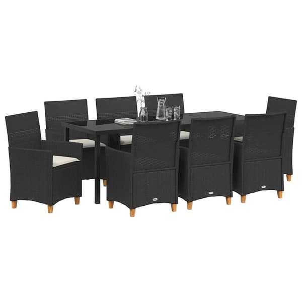vidaXL Trädgårdsmöbelset 9 pcs Svart konstrotting