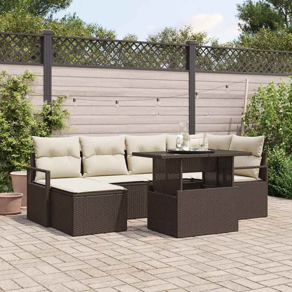 vidaXL Trädgårdsoffset med lagring 7 pcs Brun Poly rattan