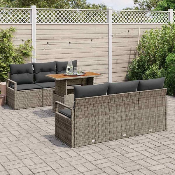 vidaXL Trädgårdsoffset med lagring 7 pcs Grå Poly rattan