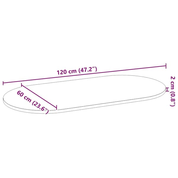vidaXL Bordplate mørkebrun 120x60x2 cm oval heltre eik