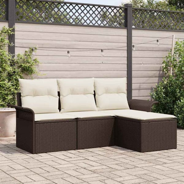 vidaXL Trädgårdsoffset med kudde med lagring 4 pcs Brun Poly rattan
