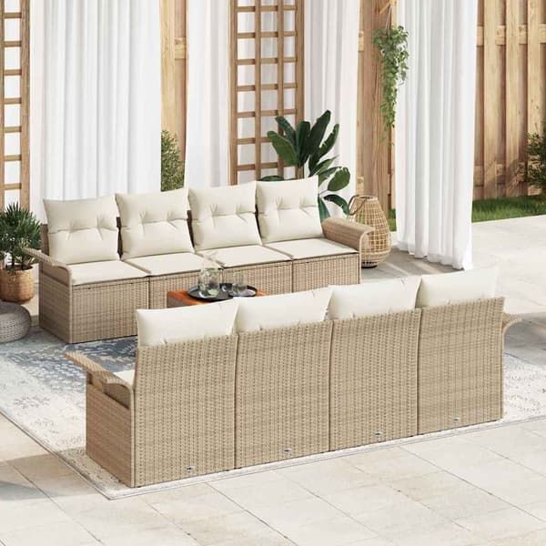 vidaXL Trädgårdssoffa Set 9 delar Beige Polyrotting