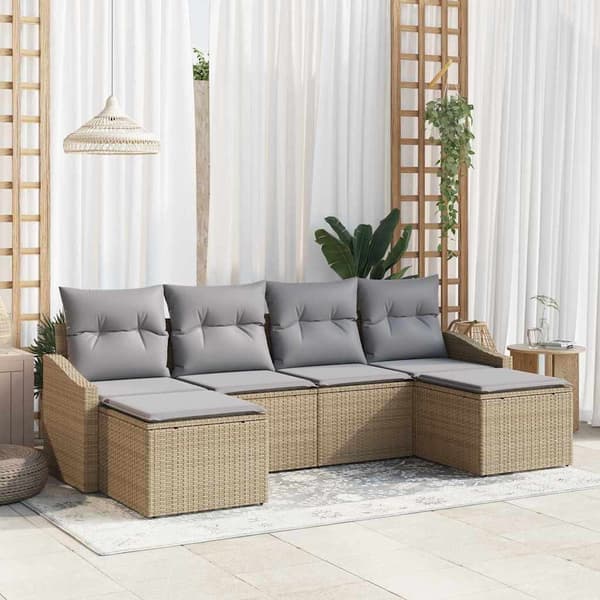 vidaXL Soffgrupp med dyna 6 delar Beige polyrotting