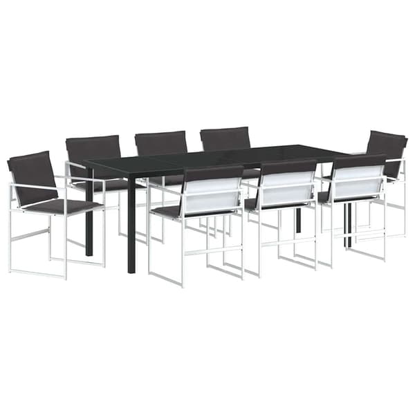 vidaXL Trädgårdsmöbelset 9 pcs Vit Pulverlackerat stål