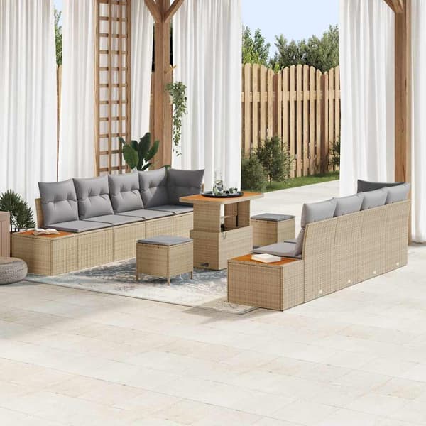 vidaXL Trädgårdsoffset 11 pcs Beige konstrotting