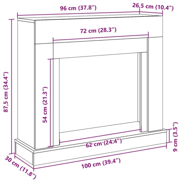 vidaXL Peisramme brun eik 100x30x87,5 cm konstruert tre