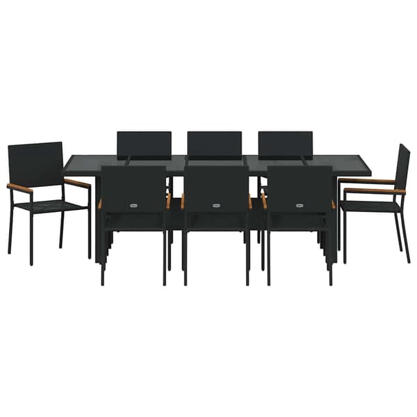 vidaXL Hage Spisegruppe 9 pcs Svart polyrotting