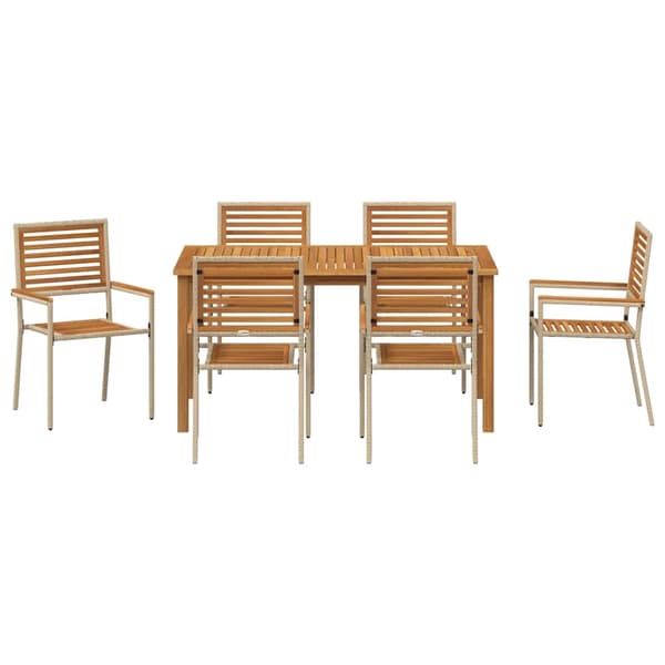 vidaXL Hage Spisegruppe 7 pcs Beige Solid akasietre